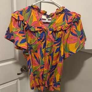 Pinch Multicolor Leaf Print Ruffled Blouse